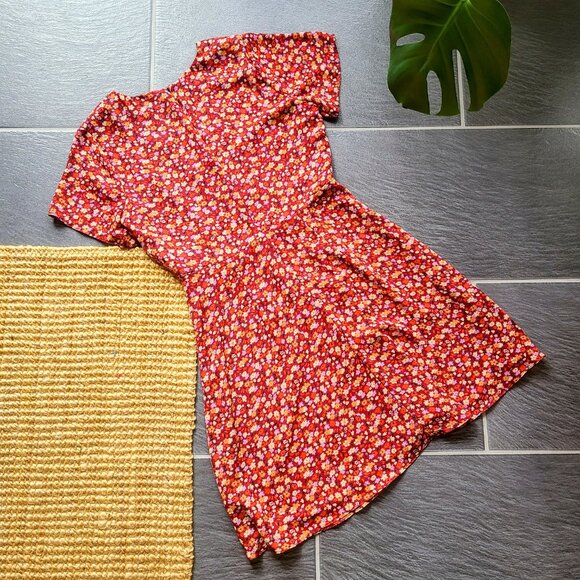 Madewell V-Neck Spring Prairie Orange-Red Ditsy Floral Button Front Mini Dress 2 - Picture 12 of 14